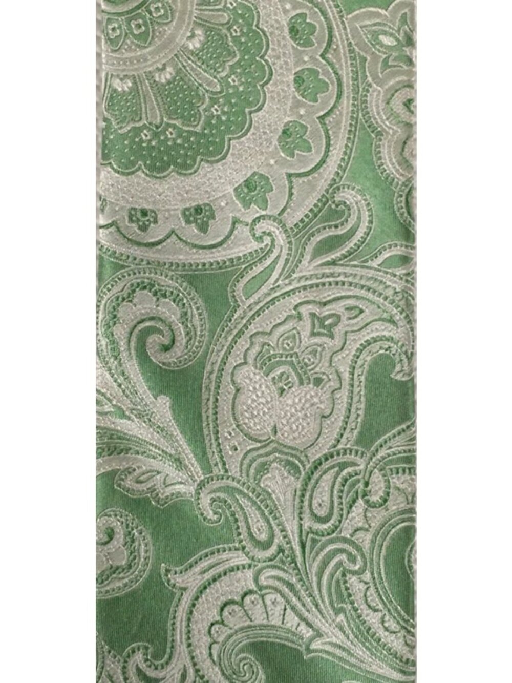 Paul Fredrick Neck Tie Green Silver Paisley 100% Silk 3.25 in Wide 59 in Long